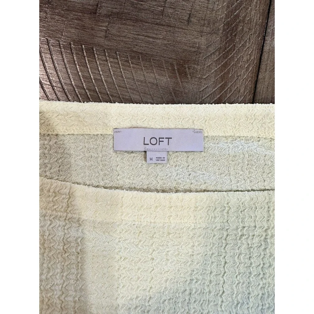 LOFT Women’s Square Neck Tie Front Soft Yellow Blouse Puff Sleeve Top Size M